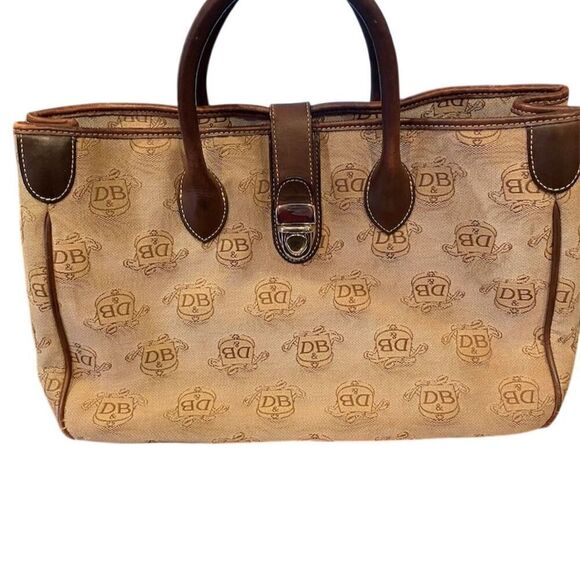 Vintage Dooney & Bourke Large Brown Monogram Satchel Tote Bag - Picture 1 of 11